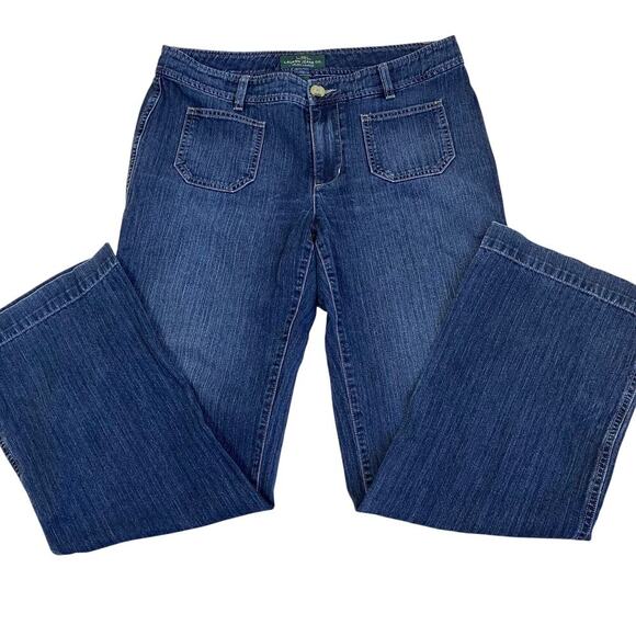 L-Ralph Lauren Sz 10 Y2K Blue Pinstriped Relaxed Wide Leg Jeans Patch Pockets - Picture 9 of 16